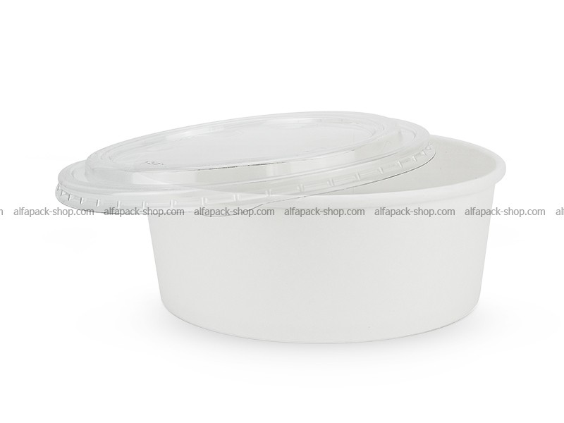 Салатник круглый белый 1300 мл с пластиковой крышкой
